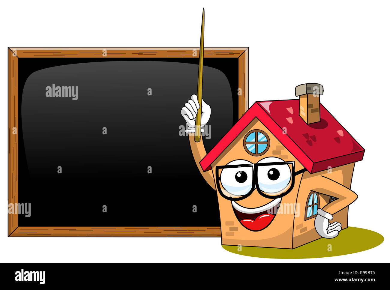 Happy House Cartoon Lustige Zeichen Lehrer Stick Tafel Oder Tafel Isoliert Auf Weissem Stockfotografie Alamy