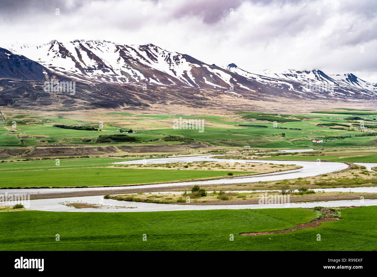 Ein Scenic River Valley in der Nähe von Akureyri, Island, Europa. Stockfoto