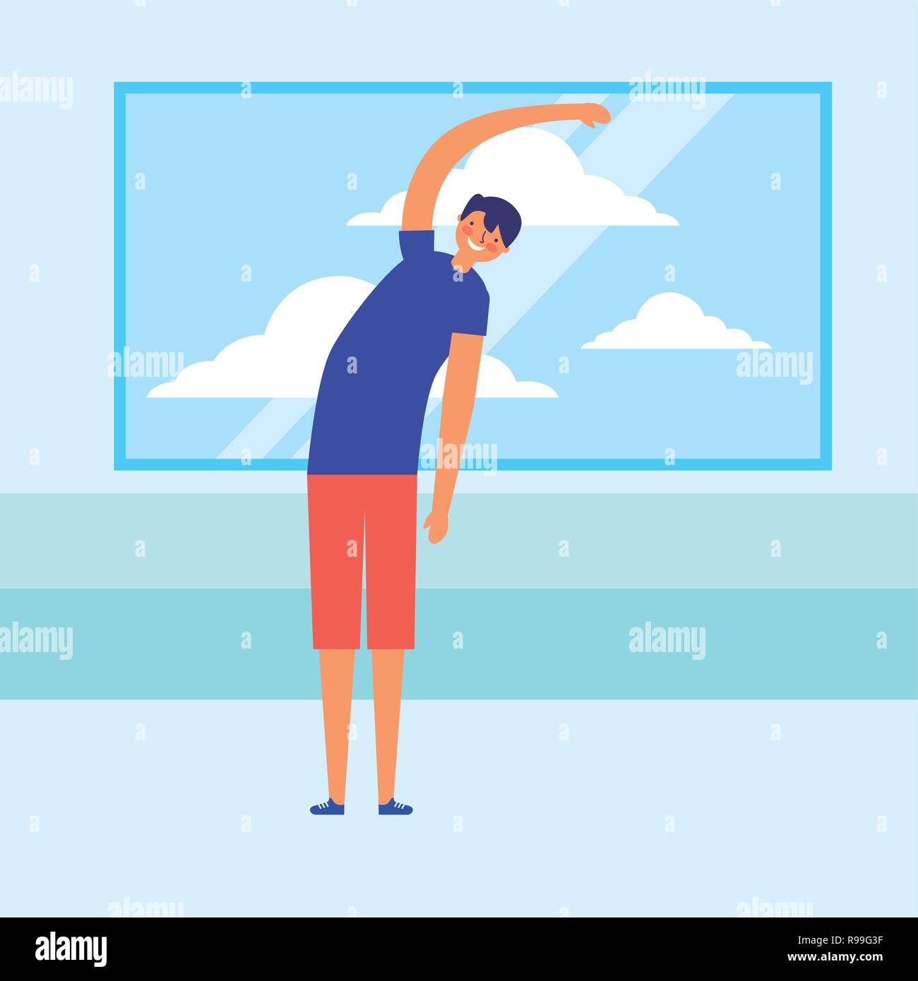 Mann stretching Tagesablauf morgen Vector Illustration Stock Vektor