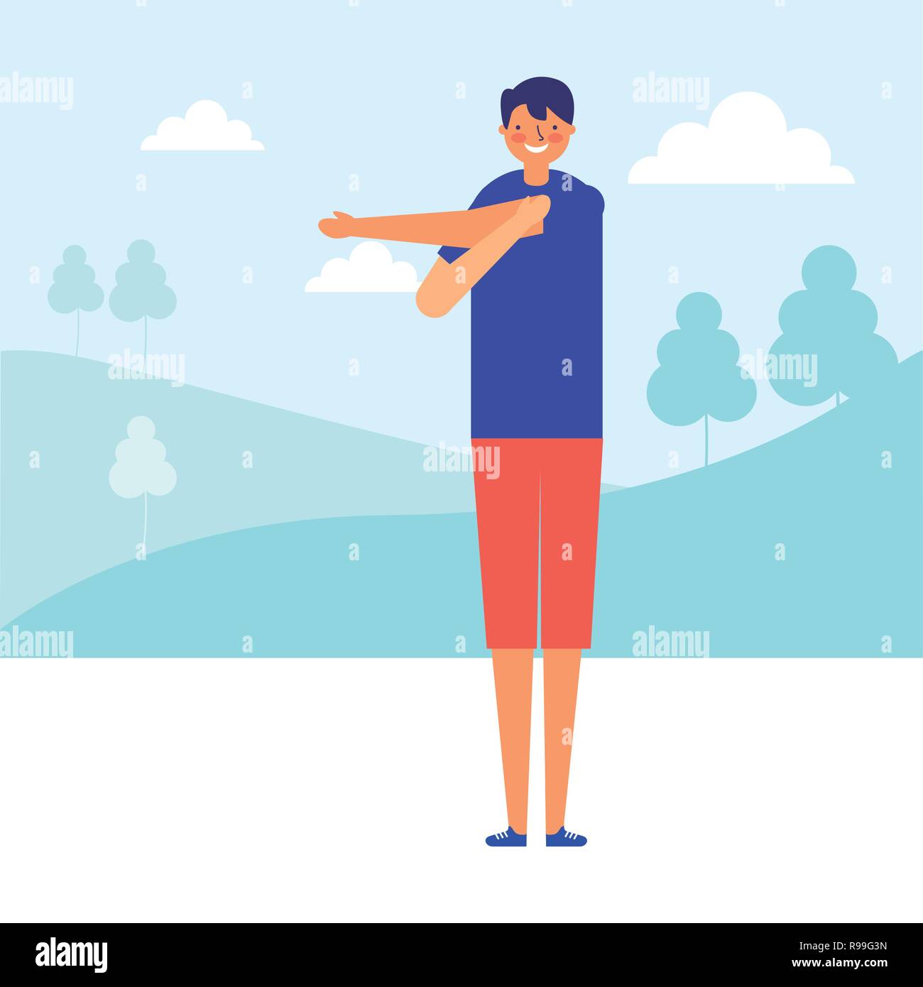 Mann stretching Tagesablauf morgen Vector Illustration Stock Vektor