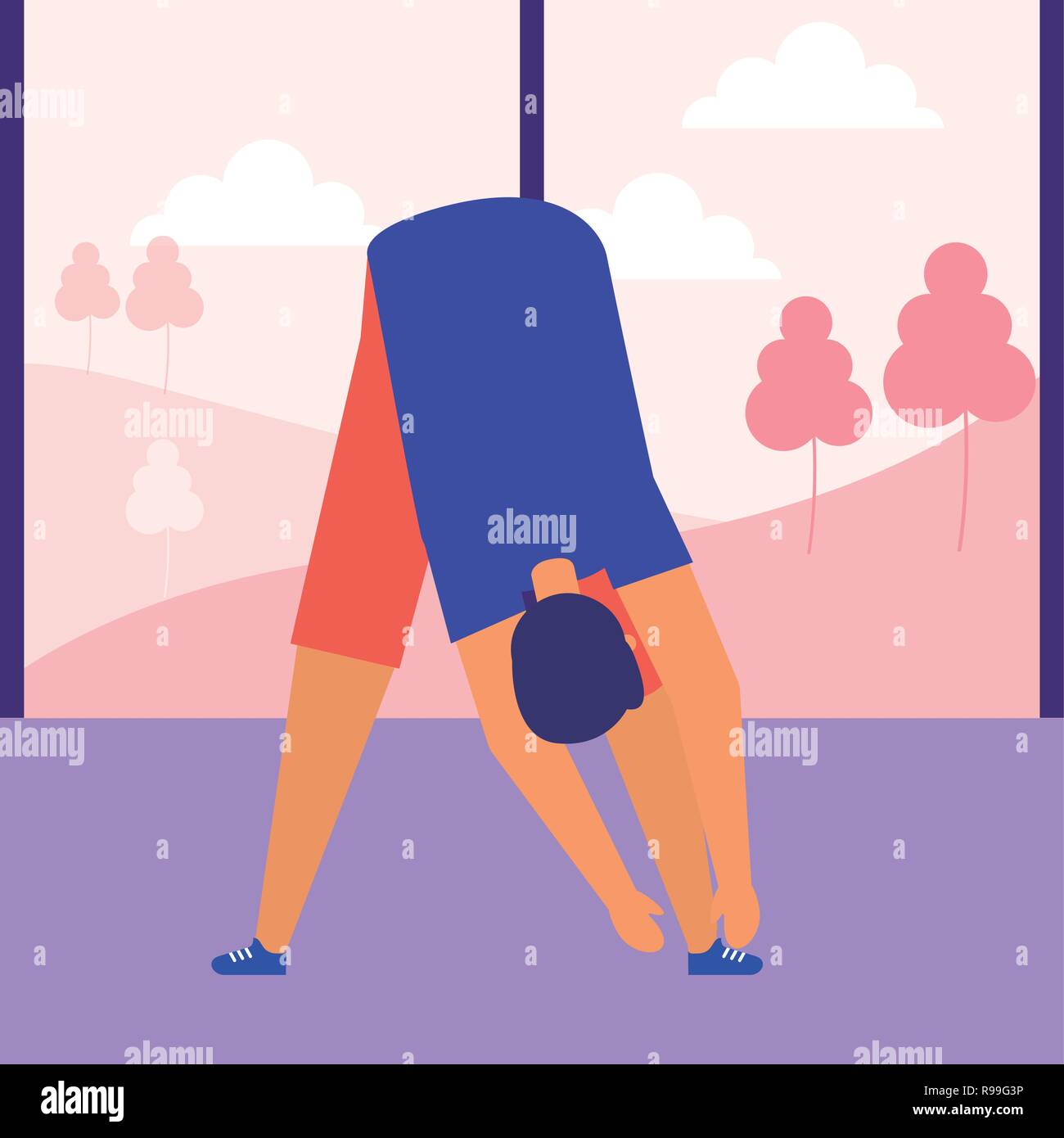 Mann stretching Tagesablauf morgen Vector Illustration Stock Vektor