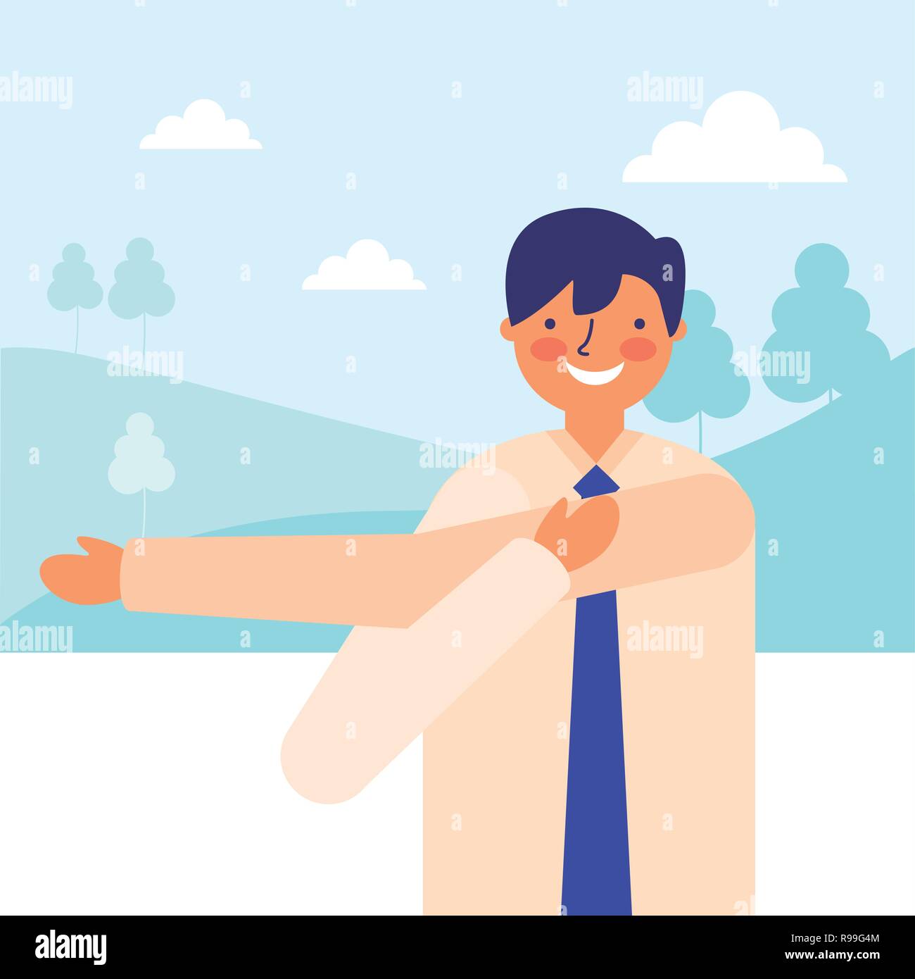 Mann stretching Tagesablauf morgen Vector Illustration Stock Vektor