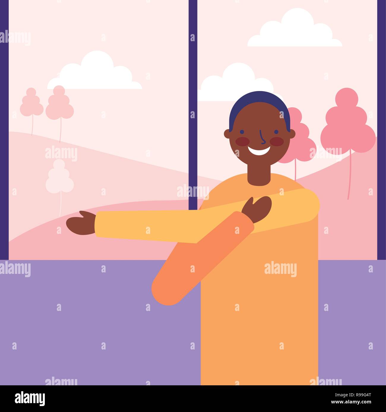 Mann stretching Tagesablauf morgen Vector Illustration Stock Vektor