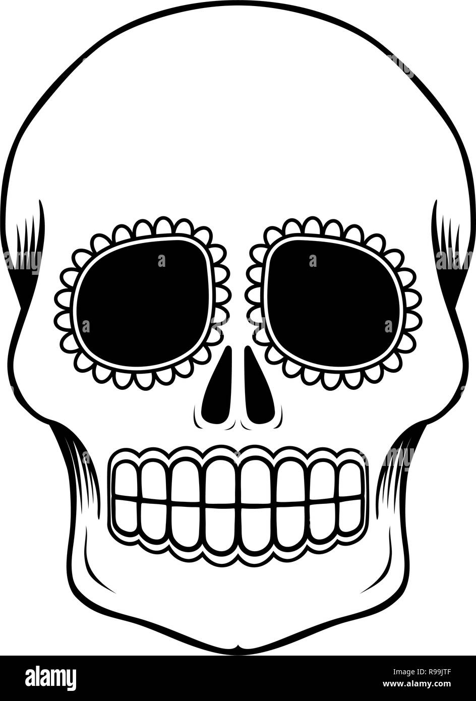 Leeren Mexikanischen Sugar Skull Isoliert Auf Weiss Kann Fur Malbuch Der Toten Dia De Muertos Tattoo Verwendet Werden Stock Vektorgrafik Alamy