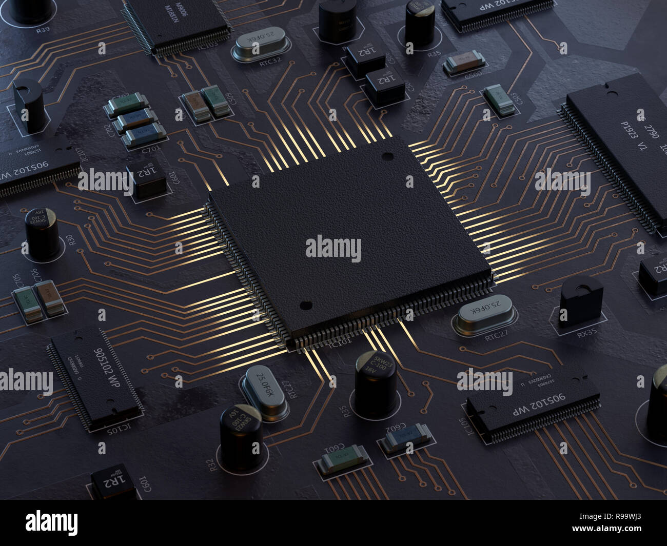 Zentralen Computer Prozessoren CPU-Konzept. 3D-Rendering, konzeptionelle Bild. Stockfoto