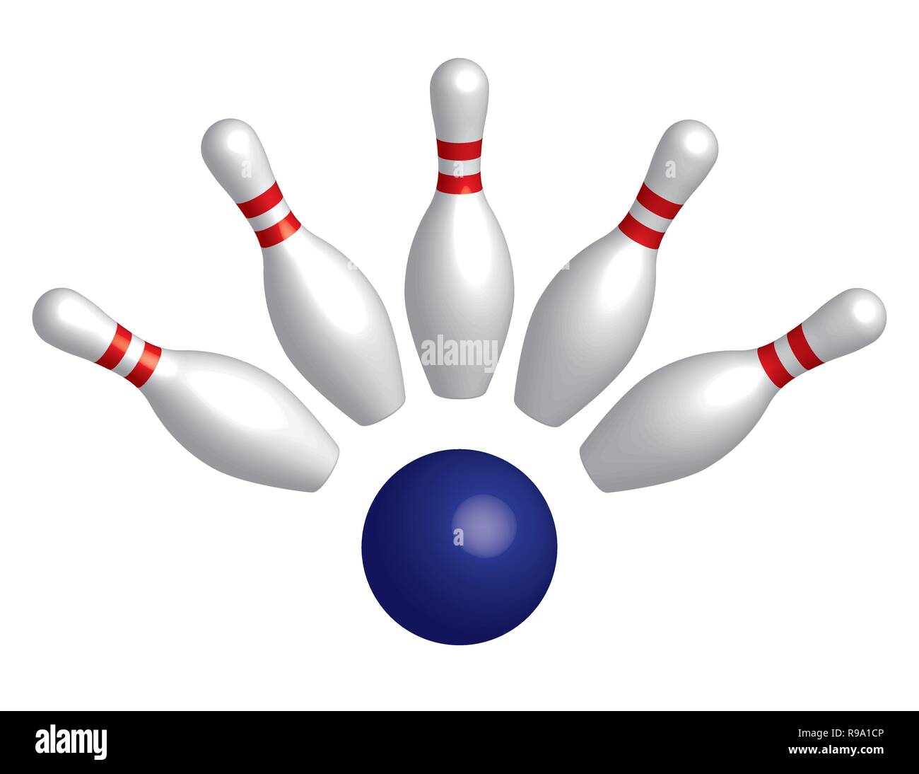 Bowling Kugel und Kegel. 3D-Effekt Vektor Stock Vektor