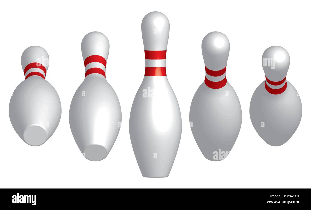 Bowling Pins mit verschiedenen Neigungswinkel. 3D-Effekt Vektor Stock Vektor