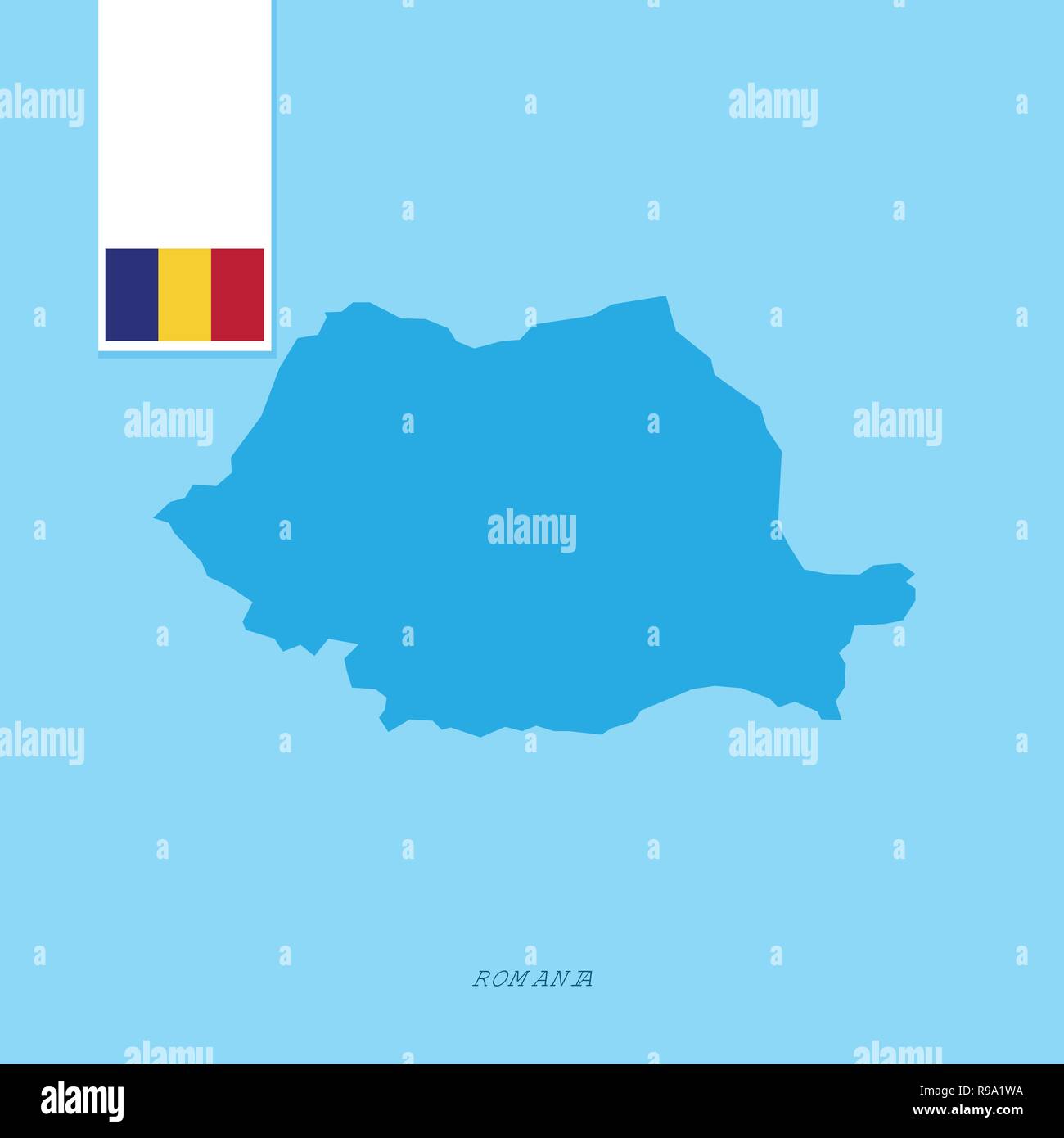 Rumänien Land Karte mit Flagge über Blauer Hintergrund Stock Vektor
