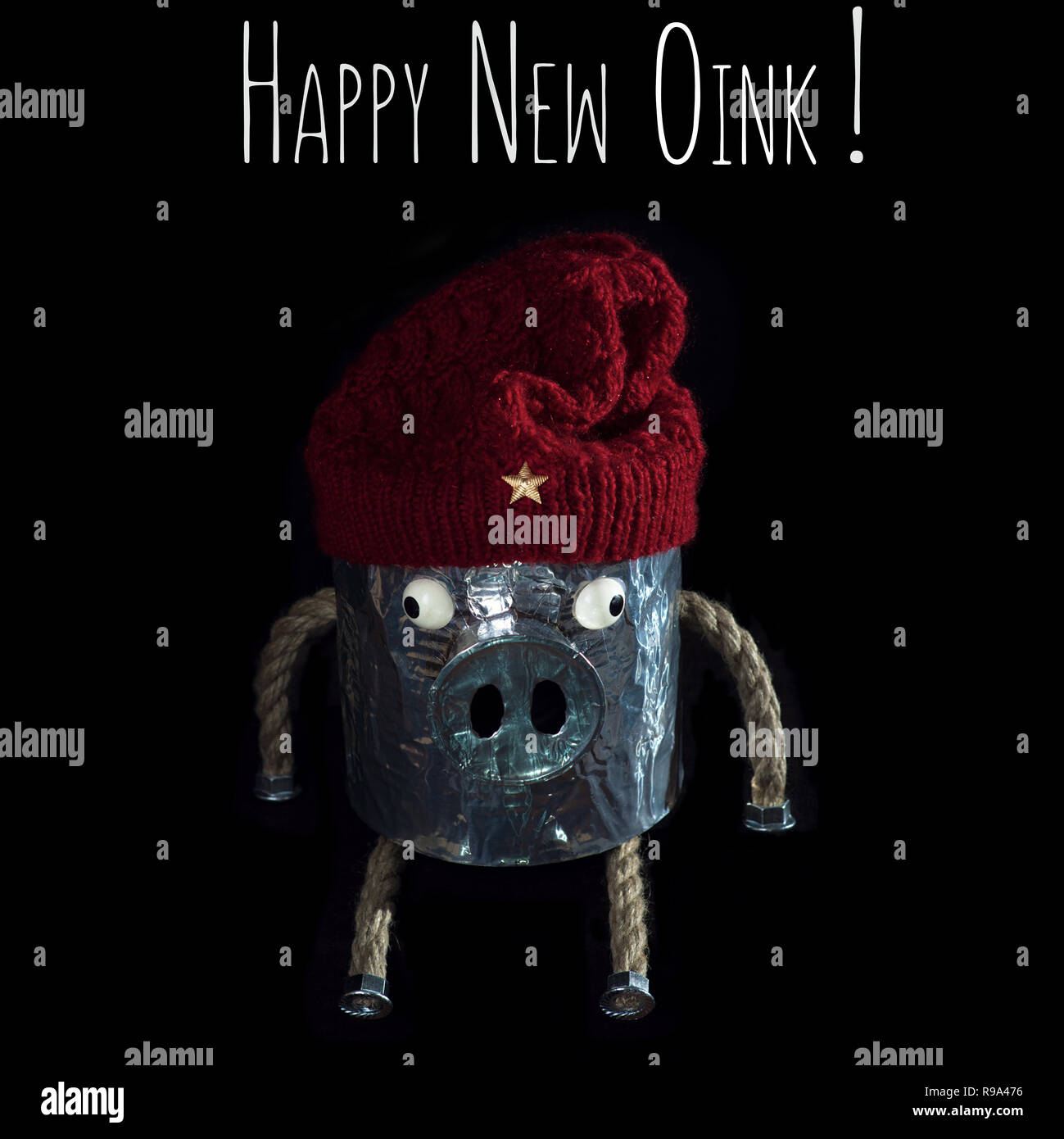 Diy Katze Im Hut Mit Stern Auf Schwarzen Hintergrund Mit Herzlichen Gluckwunsch Stockfotografie Alamy
