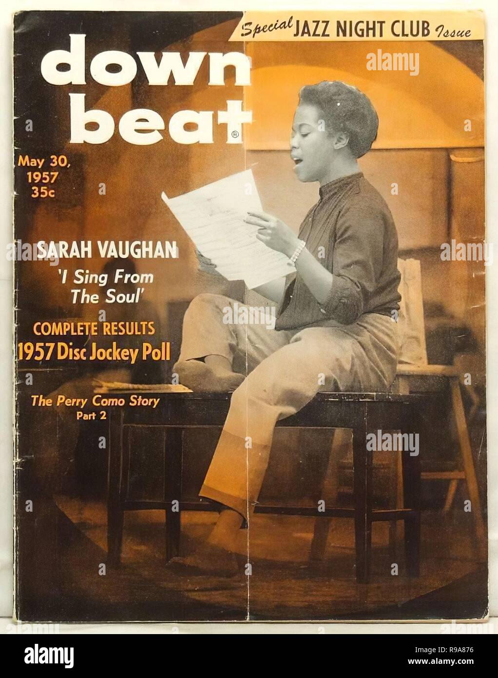 Downbeat Magazin mit Sarah Vaughan, 1957. Stockfoto