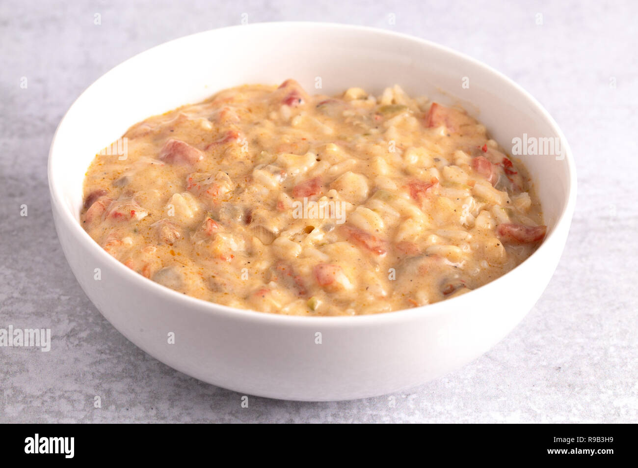 Eine Schüssel Crawfish Etouffee mit Reis Stockfoto