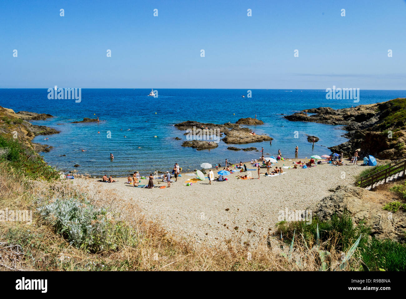 Paisajes del Camino de Ronda de Llançà ein Port de la Selva. Stockfoto