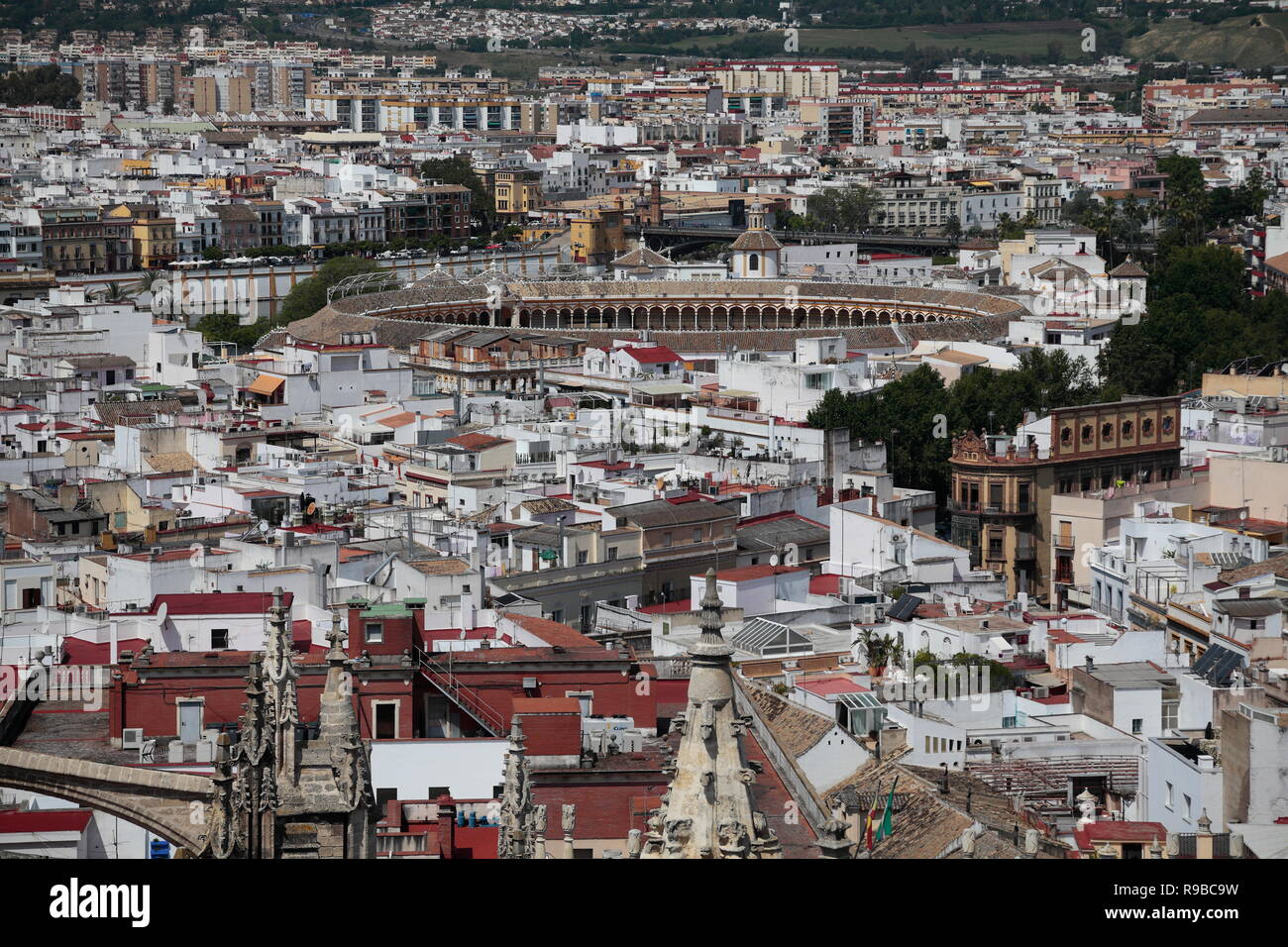 Blick auf die Plaza de Toros de la Maestranza, Sevilla, Spanien Stockfoto