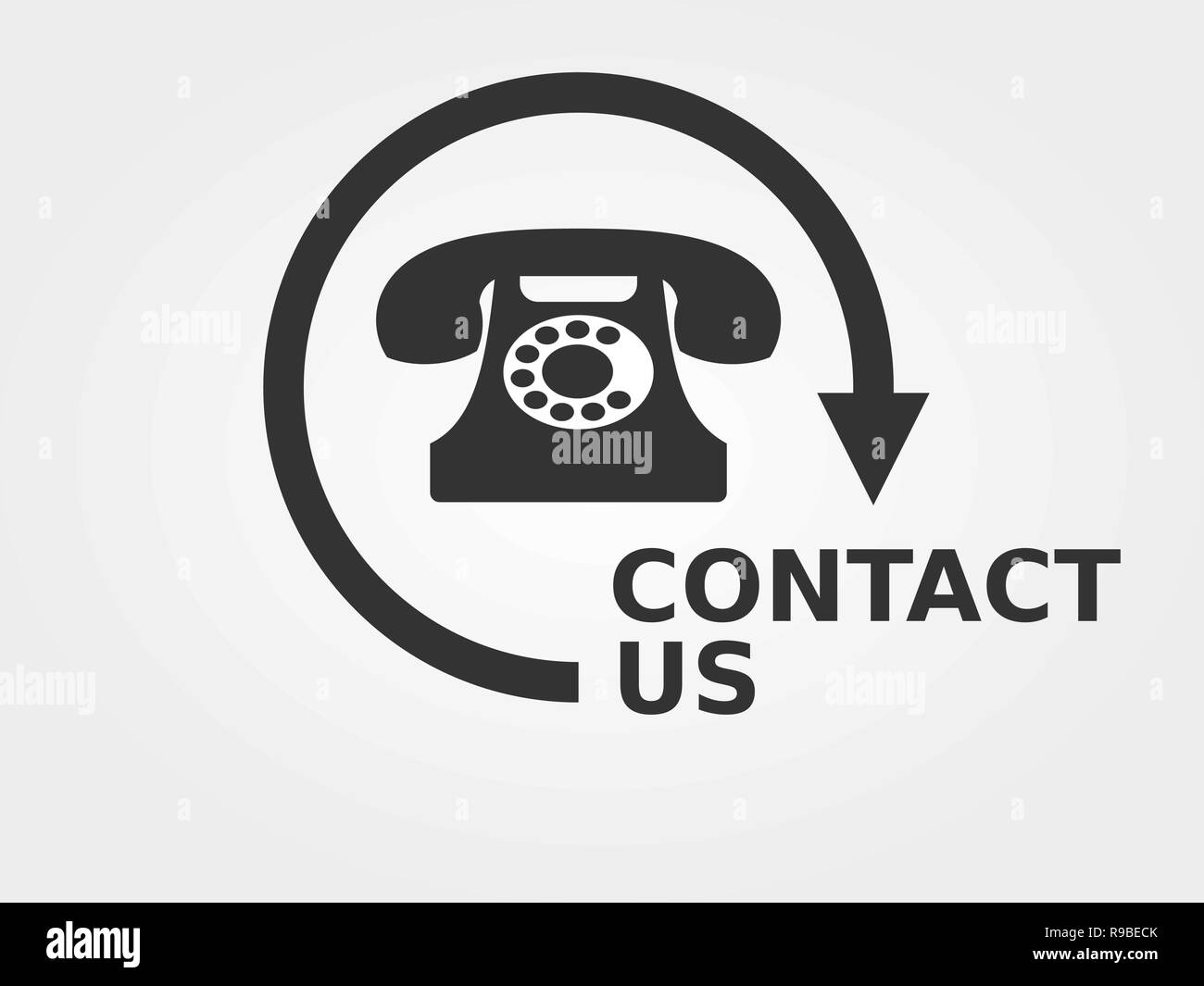 Kontakt Konzept Symbol. Alte Symbol Telefon mit uns Kontakt auf. Hellgrau hinterlegt. Vector Illustration, flacher Stil Zeichen Stock Vektor