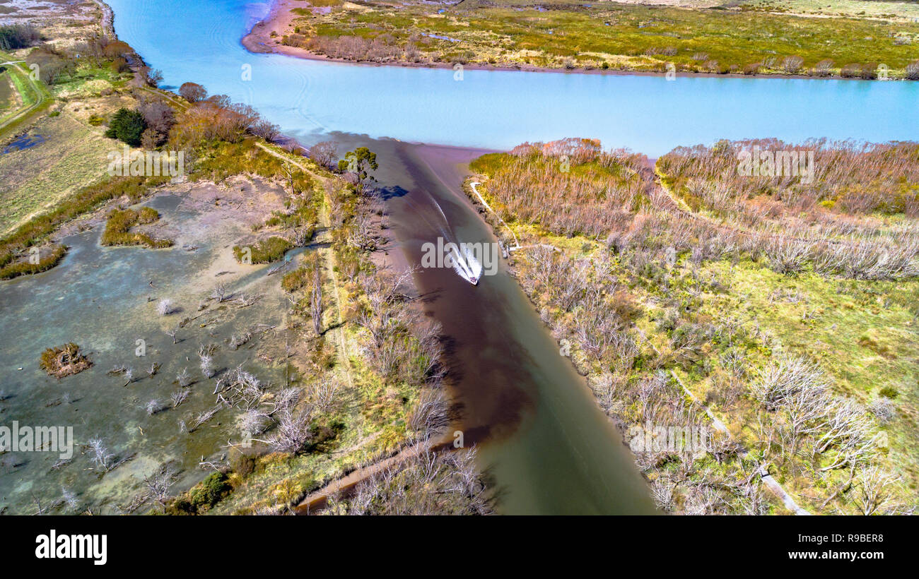 Jet Boating auf kaiapoi River Neuseeland Stockfoto