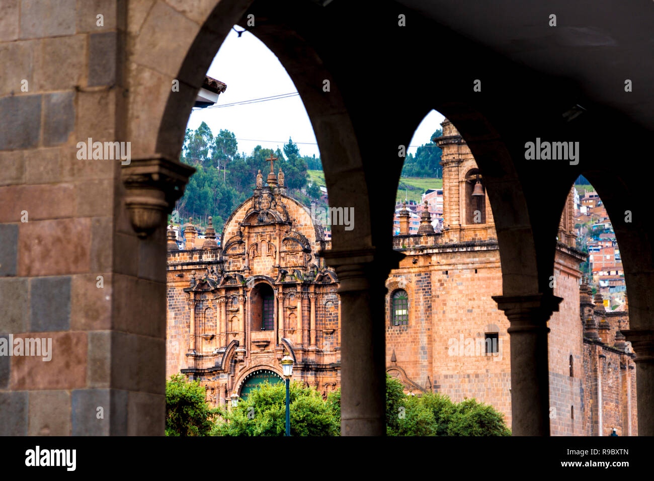 Blick auf die Kathedrale von Cusco, die Plaza de Armas, das heilige Tal, Peru Stockfoto