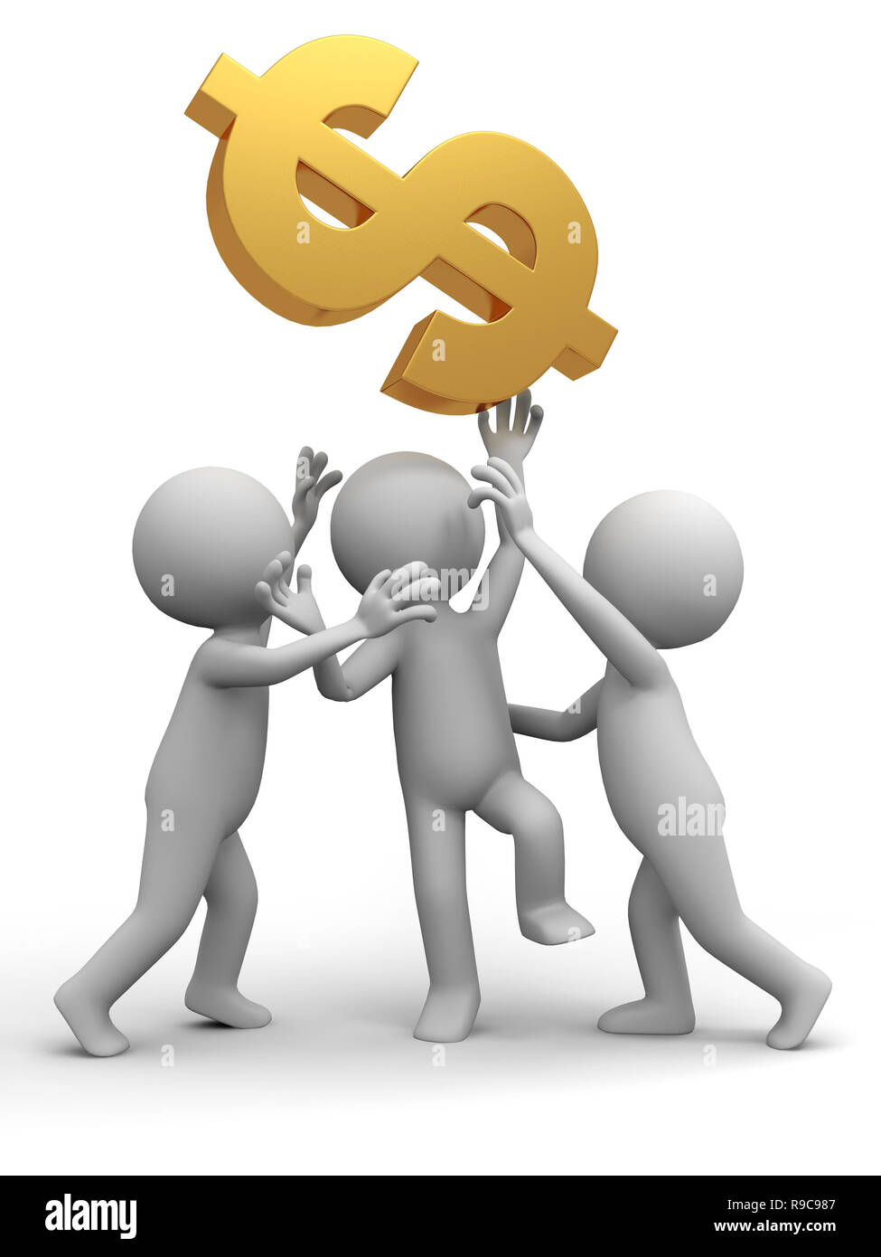 Drei Menschen kämpfen für Dollar Stockfoto