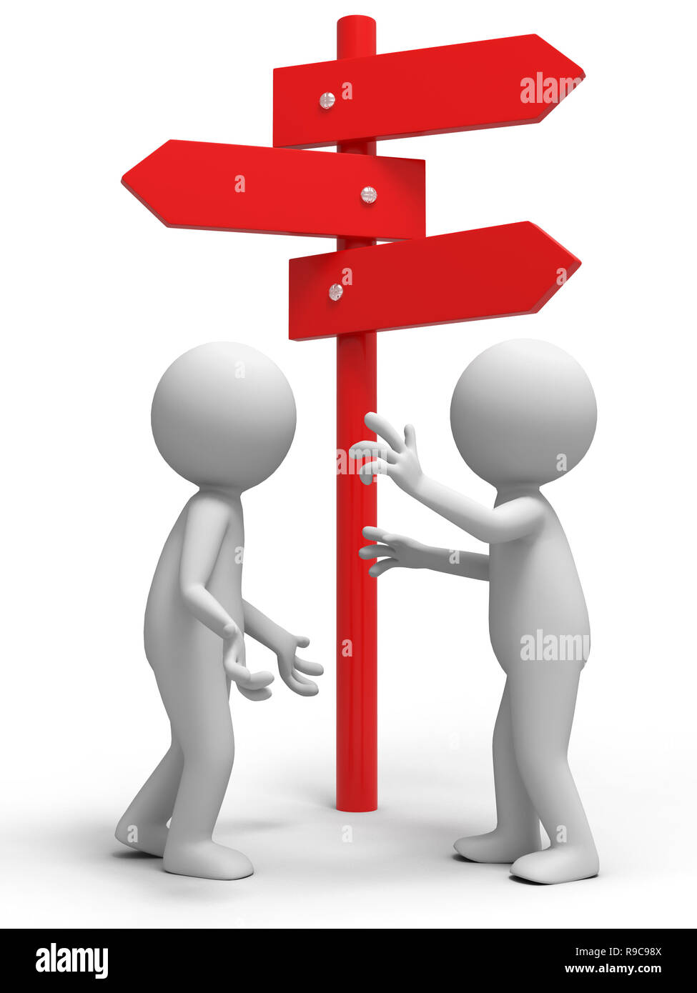 Zwei Mann, der vor einem Schild Stockfoto