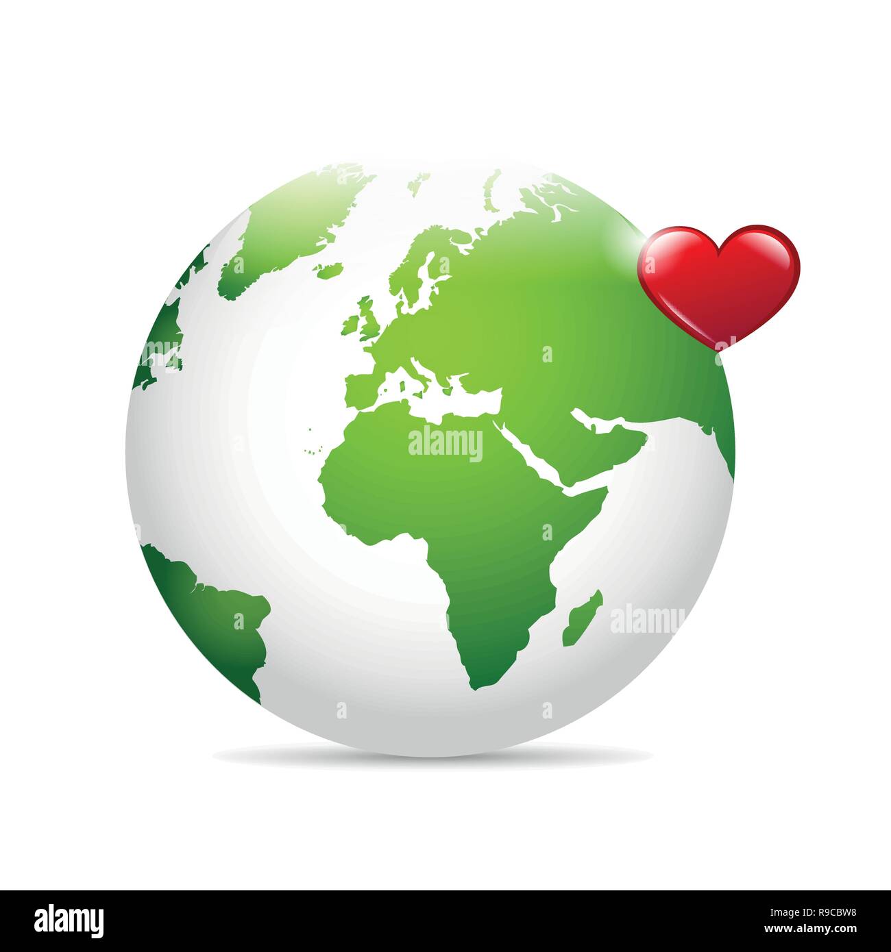 Grüne Erde mit roten Herzen die Welt retten Konzept Vektor-illustration EPS 10. Stock Vektor