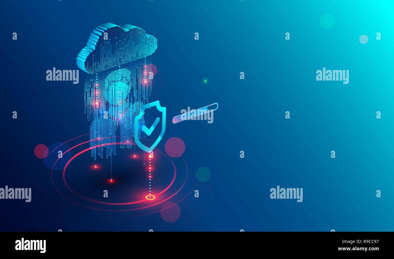 Sicherheit und Datenschutz im Internet. Symbol der Schirm Schutz von Symbol Mann, der Aus-stelligen Code. Der Schutz personenbezogener Daten in der Cloud Storage. Cyber Security tech Konzept. Stock Vektor