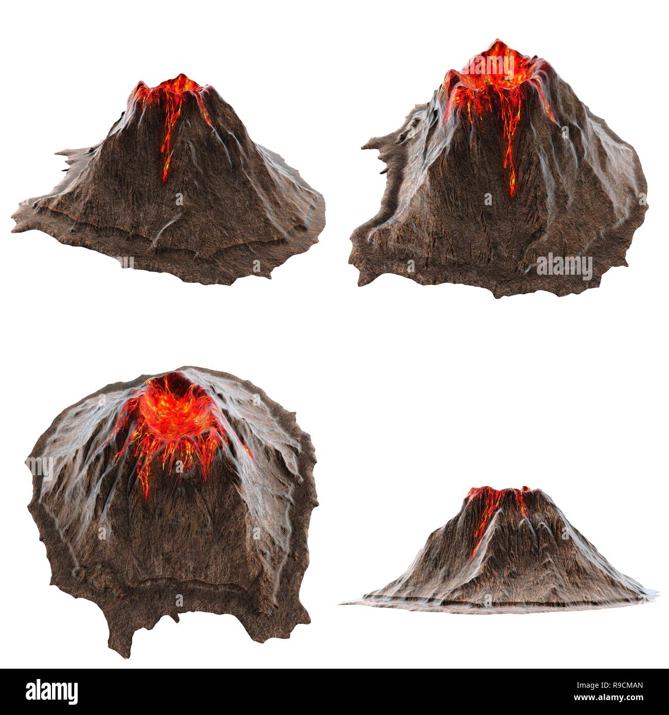 Vulkan Lava ohne Rauch auf dem isolatedbackground. 3D-Darstellung Stockfoto