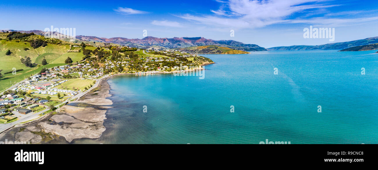 Akaroa Bay Area South Island, Neuseeland Stockfoto