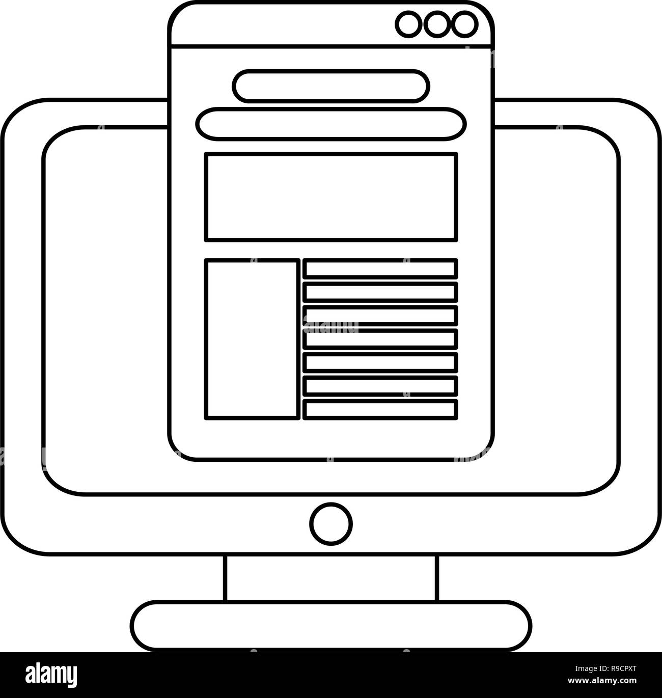 Computer mit Web app Technologie in Schwarz und Weiß Stock Vektor