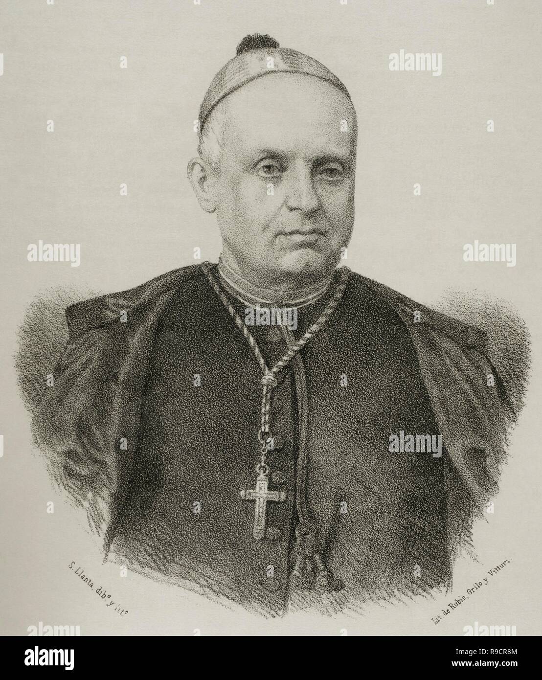 Antolín Monescillo y Viso (1811-1897). Cardenal español y Frontera primado de Toledo. Dibujo por Llanta. Litografía. Retrato. Las Mejores. Crónica de España, Historia y Ilustrada Descriptiva de Sus Provincias. Castilla-La Nueva, 1869. Biblioteca Histórico Militar de Barcelona. Catalunya, España. Stockfoto