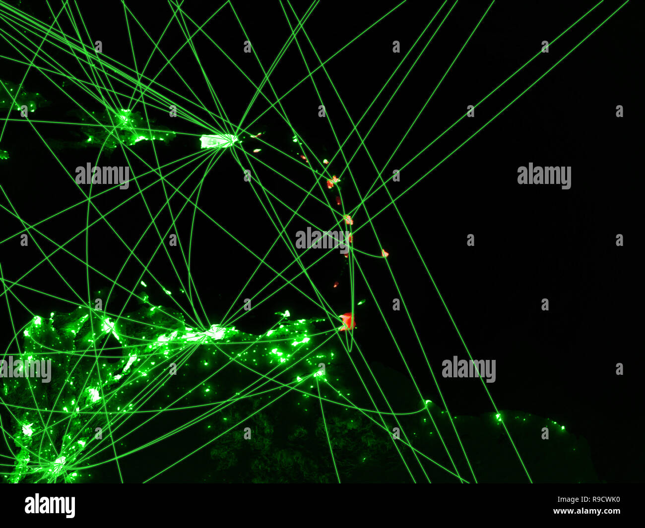 Karibik auf grüne Karte mit Netzwerken. Konzept der internationalen Reisen, Kommunikation und Technologie. 3D-Darstellung. Elemente dieses Bild eingerichtet Stockfoto