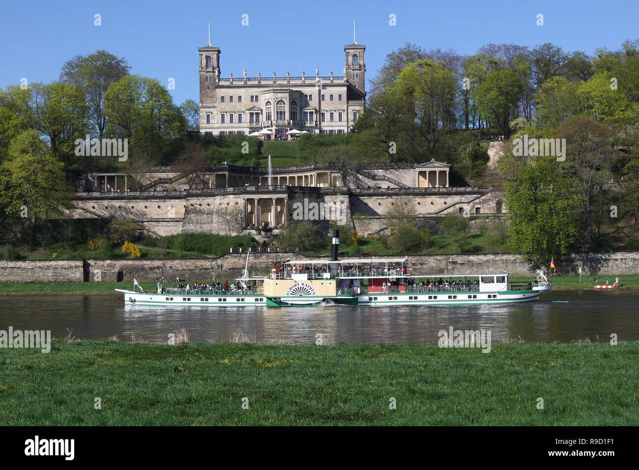 Dampfer auf der Elbe Stockfoto