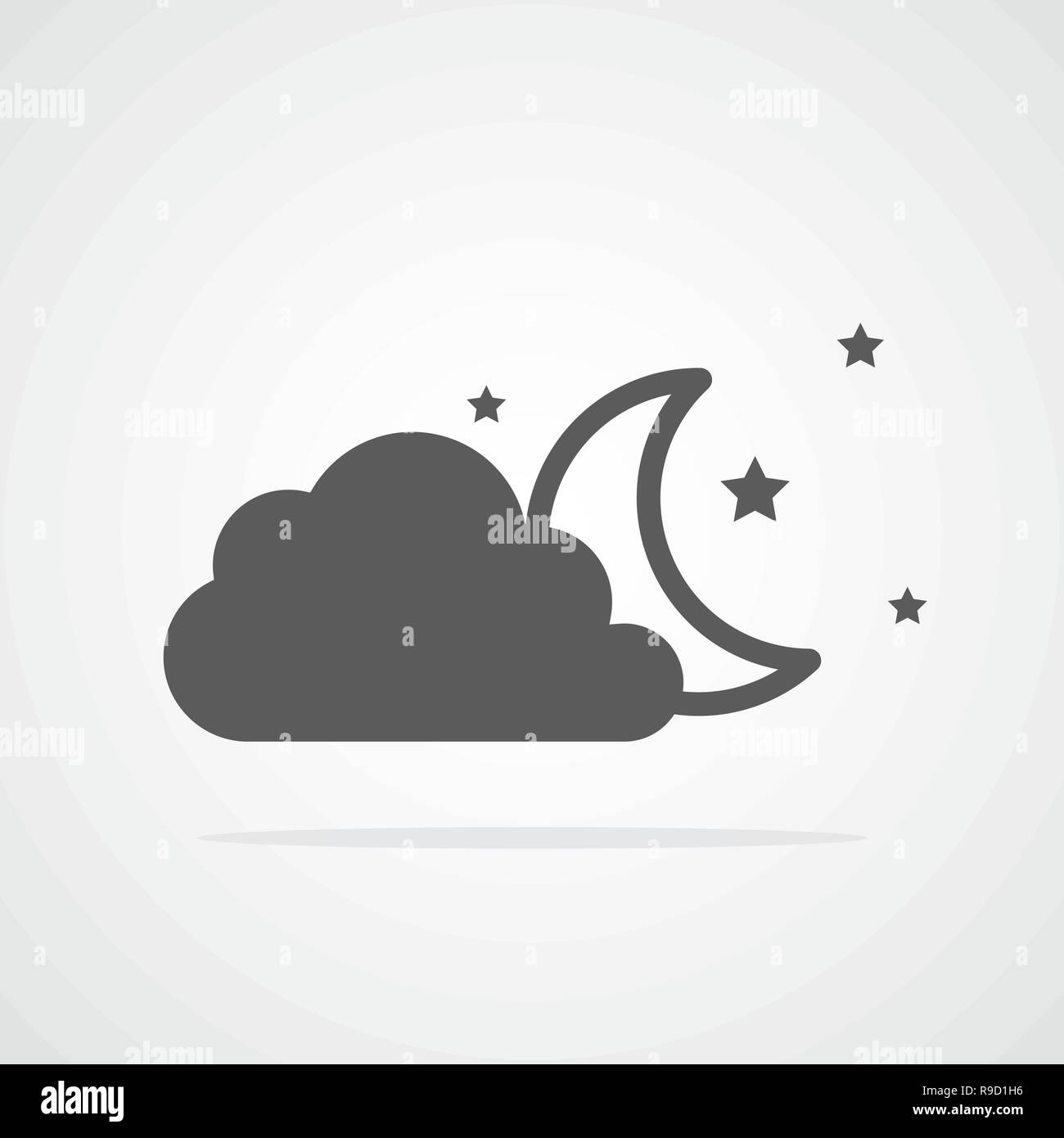 Der Mond und die Sterne hinter einer Wolke. Vector Illustration. Graue Wetter Symbol Stock Vektor