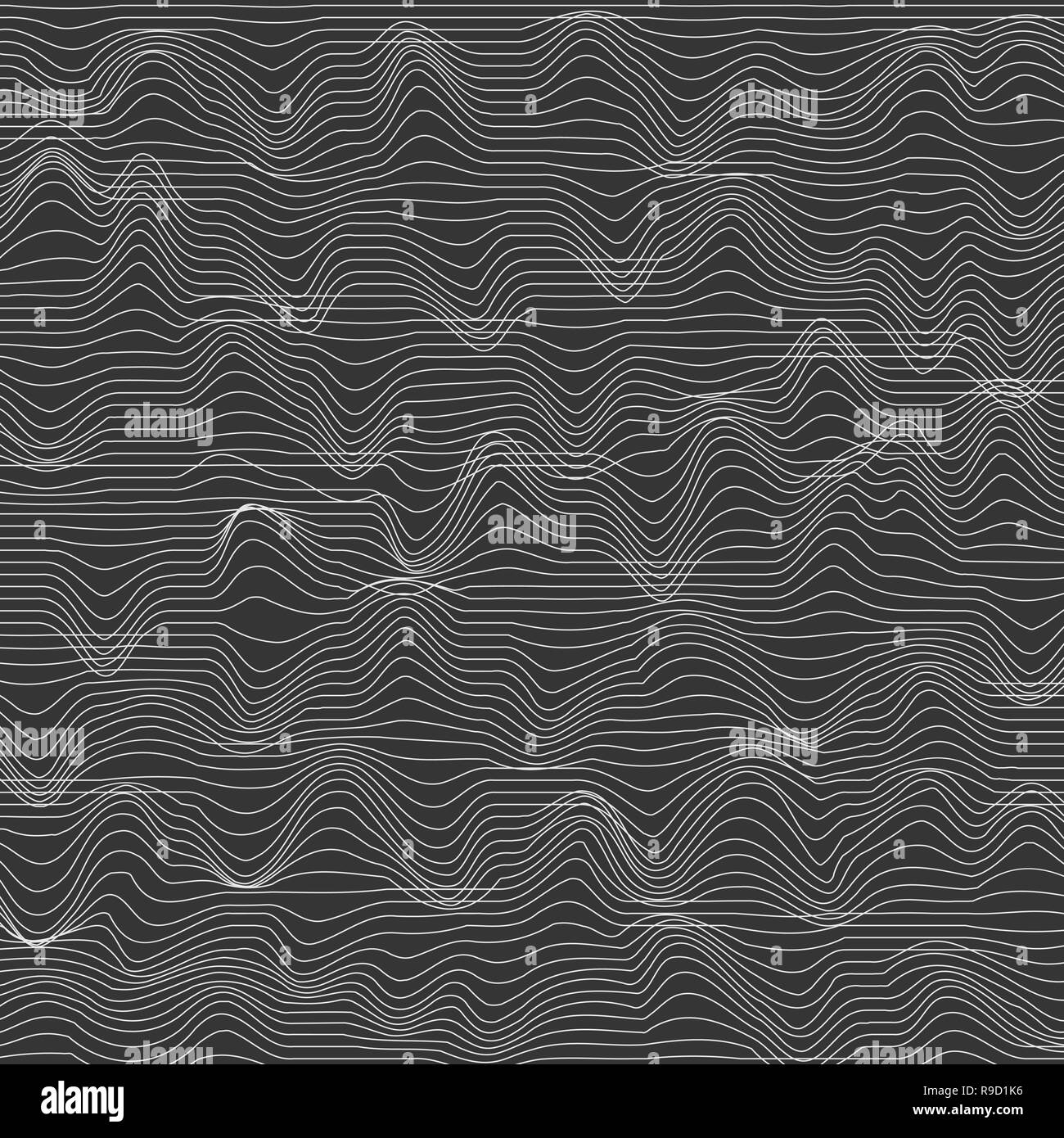 Zusammenfassung Hintergrund und mit gestreiften chaotischen Wellen. Vector Illustration. Monochromen Hintergrund Stock Vektor