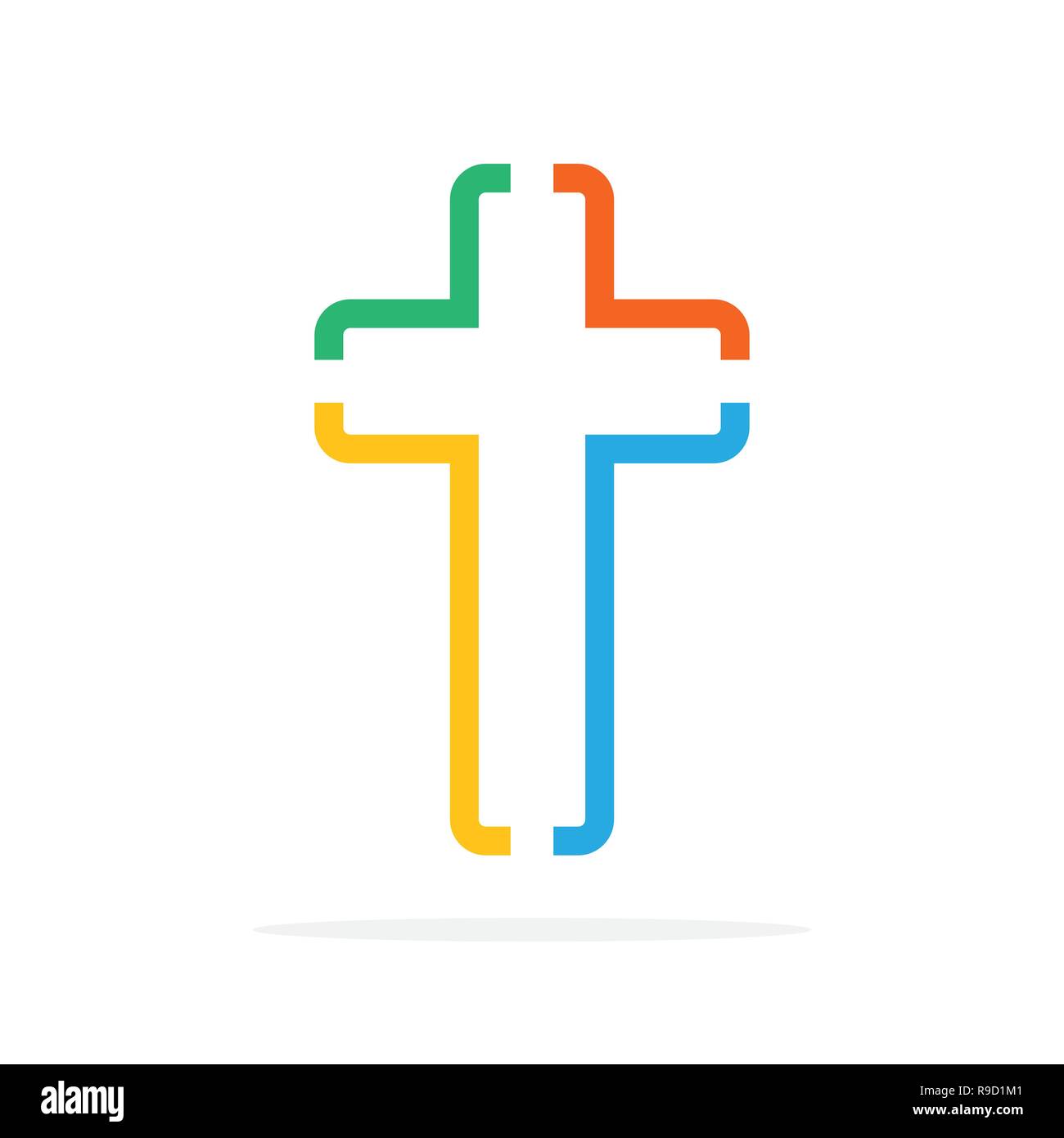Farbige christliche Kreuz Symbol. Vector Illustration. Abstrakte lineare christliche Kreuz auf weißem Hintergrund. Stock Vektor