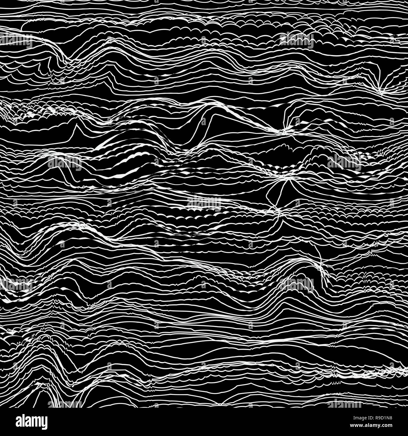 Zusammenfassung Hintergrund und mit gestreiften chaotischen Wellen. Vector Illustration. Monochromen Hintergrund Stock Vektor