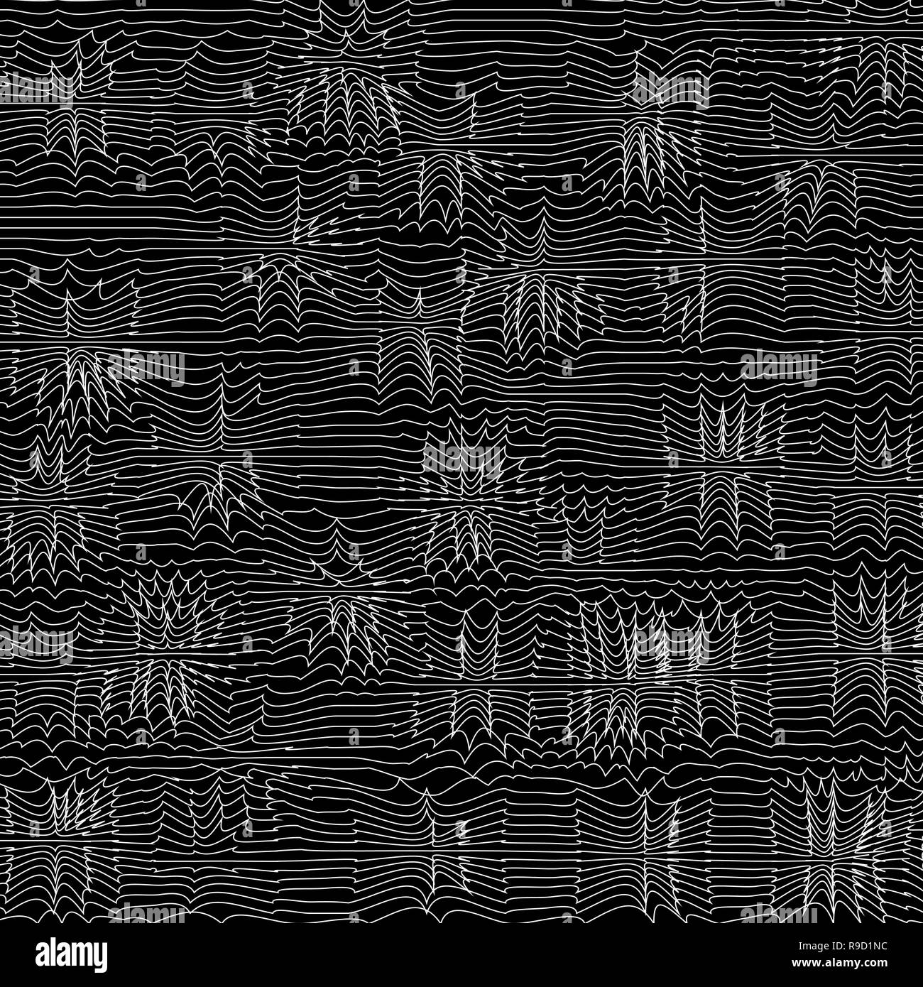 Zusammenfassung Hintergrund und mit gestreiften chaotischen Wellen. Vector Illustration. Monochromen Hintergrund Stock Vektor