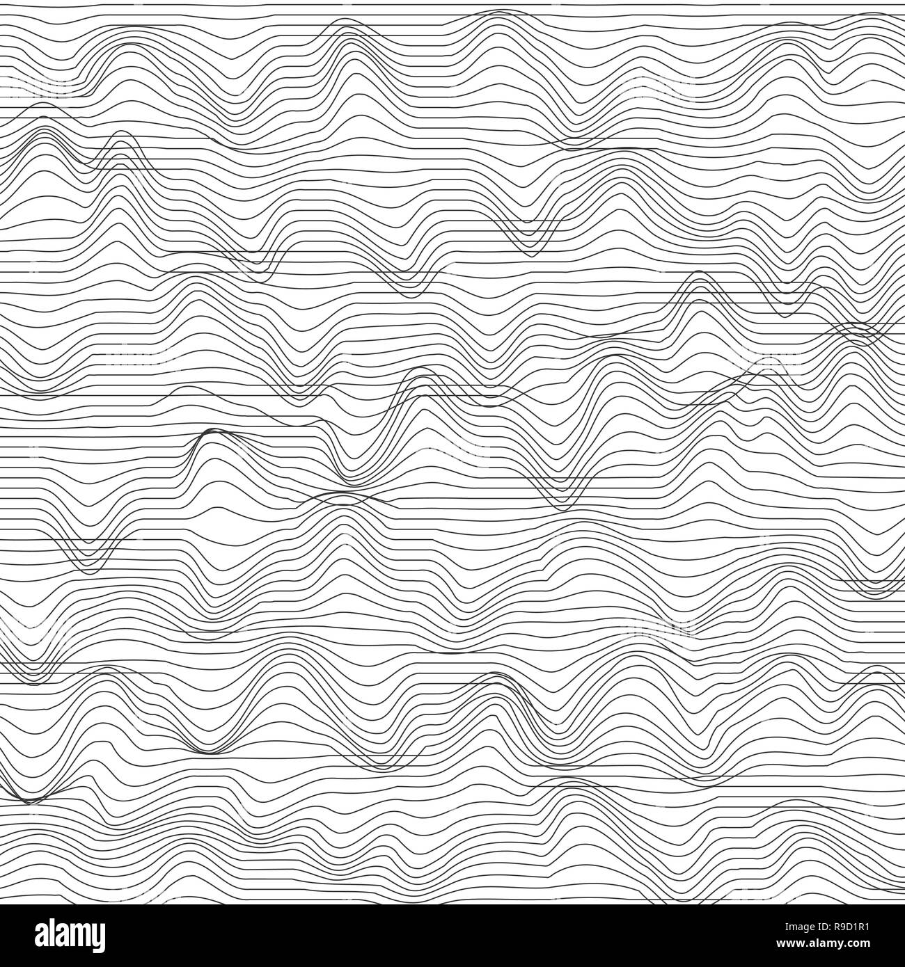 Zusammenfassung Hintergrund und mit gestreiften chaotischen Wellen. Vector Illustration. Monochromen Hintergrund Stock Vektor