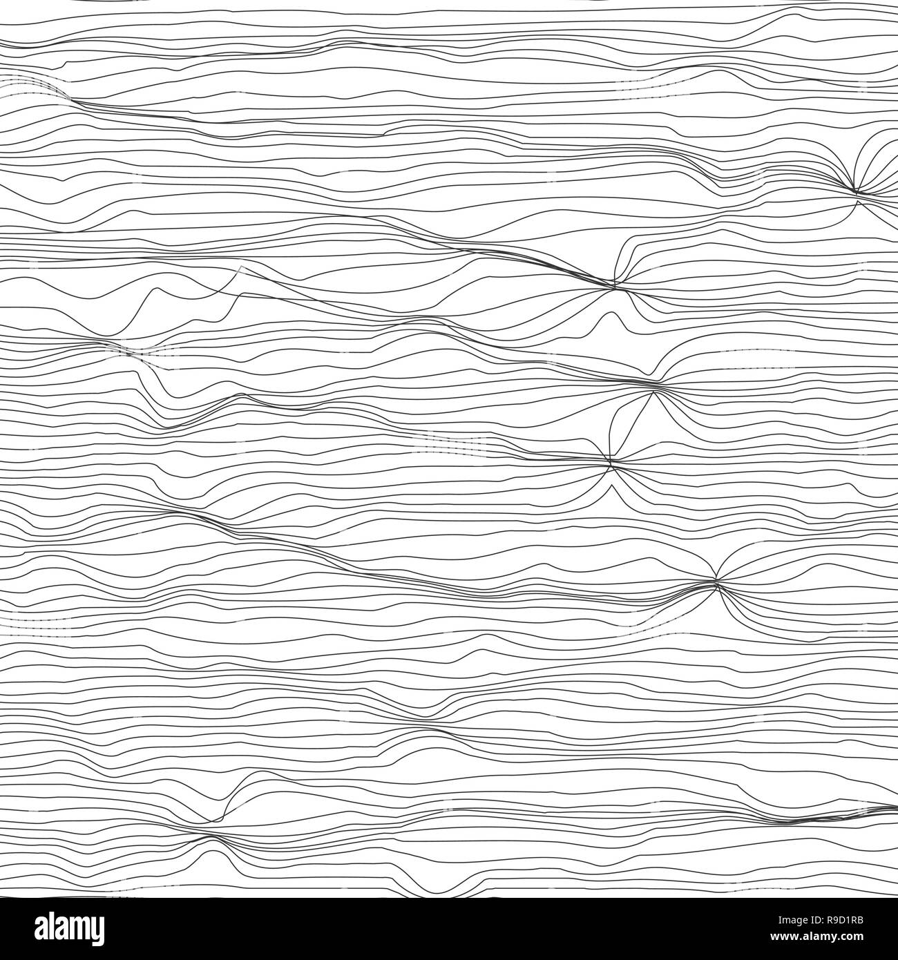 Zusammenfassung Hintergrund und mit gestreiften chaotischen Wellen. Vector Illustration. Monochromen Hintergrund Stock Vektor