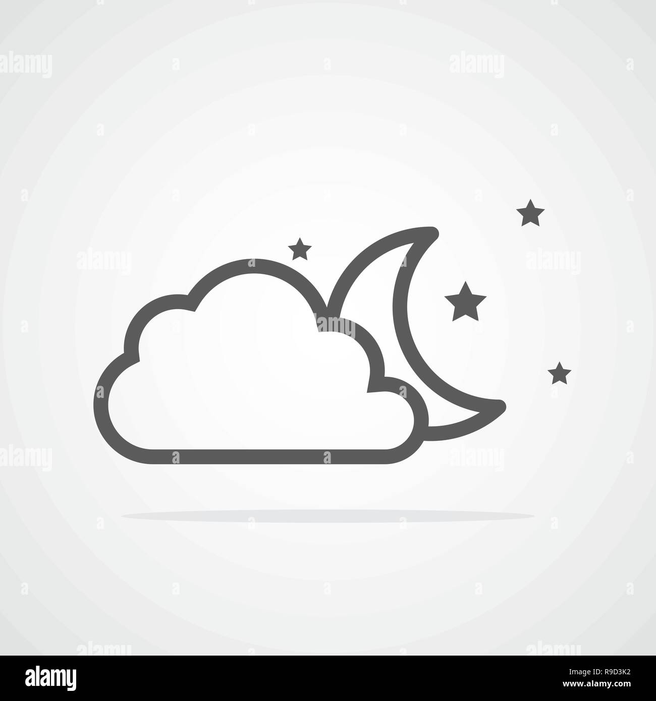 Der Mond und die Sterne hinter einer Wolke. Vector Illustration. Graue Wetter Symbol Stock Vektor