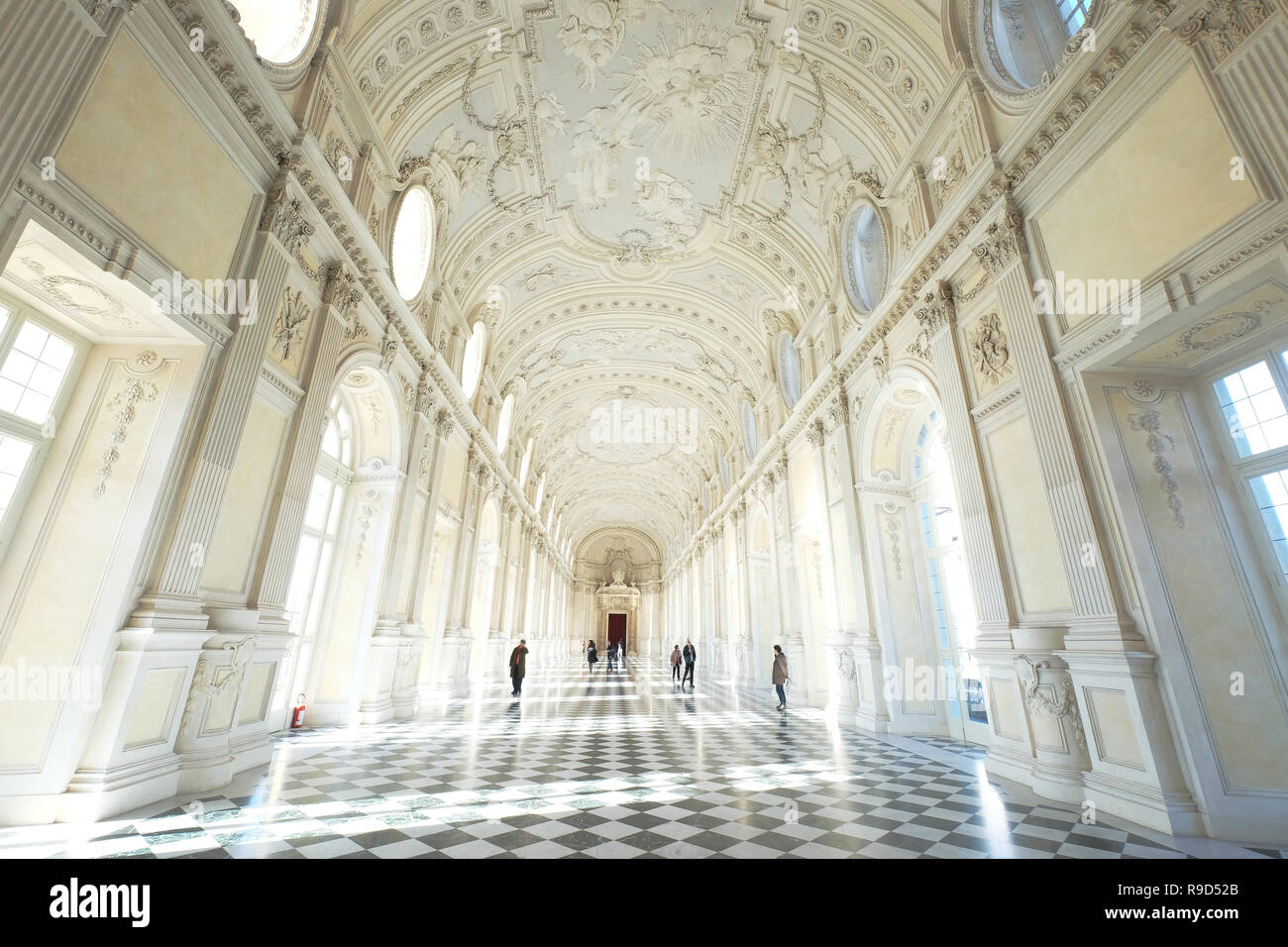 Die Große Halle (Galleria Grande), Reggia di Venaria Reale (Royal Palace), Venaria Reale, in der Nähe von Turin, Piemont, Italien Stockfoto