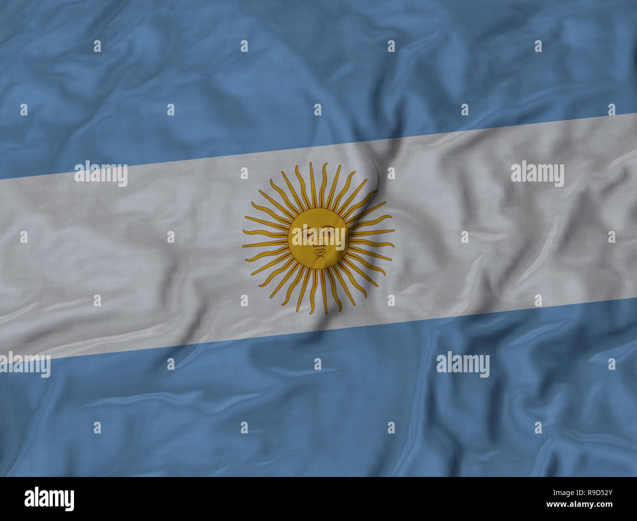 Nahaufnahme von gekräuselten Argentinien Flagge, Stoff zerzauste Fahne Hintergrund. Stockfoto