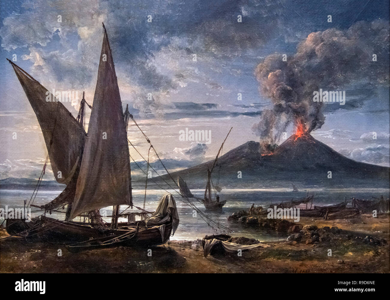 Ein Ausbruch des Vesuv (Boote am Strand in der Nähe von Neapel) von J C Dahl (Johan Christian Dahl Claussen: 1788-1857), Öl auf Leinwand, 1821 Stockfoto