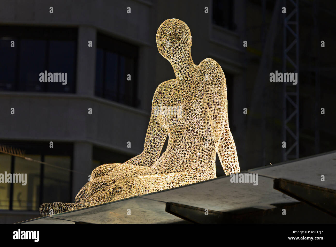 Genf Lux Festival, Lichtskulptur aus der Anlage Les Voyageurs von Cedric Le Borgne, Genf, Schweiz Stockfoto