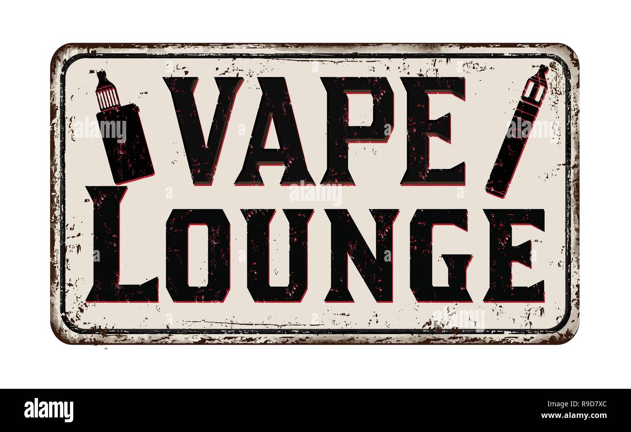 Vape lounge Vintage rostiges Metall Zeichen auf weißem Hintergrund, Vector Illustration Stock Vektor