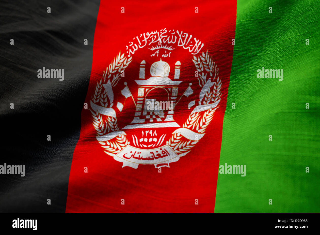 ​Closeup von gekräuselten Afghanistan Flagge Afghanistan Flagge weht im Wind Stockfoto