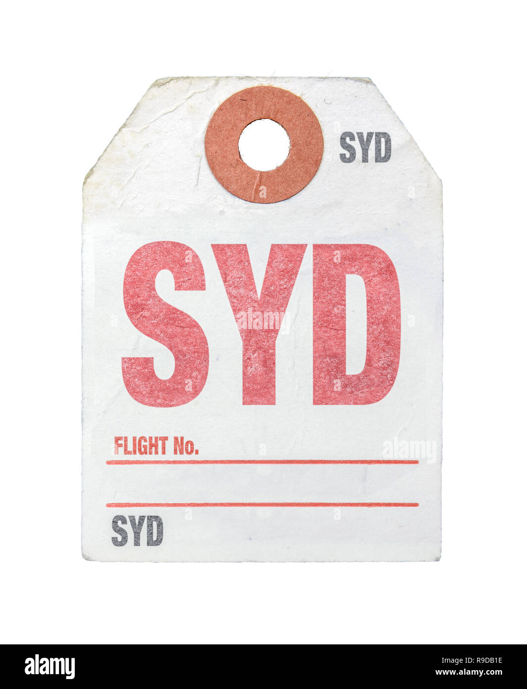 Vintage Retro Sydney Airport Kofferanhänger oder Tag auf weißem Hintergrund Stockfoto