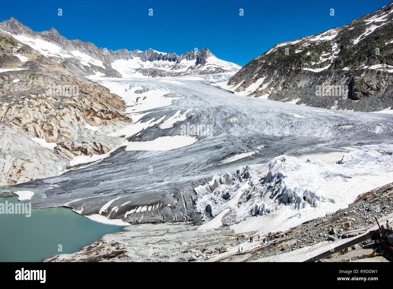 Der Rhonegletscher ist möglich auf dem Gletscher zu gehen und besuchen eine Eisgrotte, Wallis, Schweiz Stockfoto