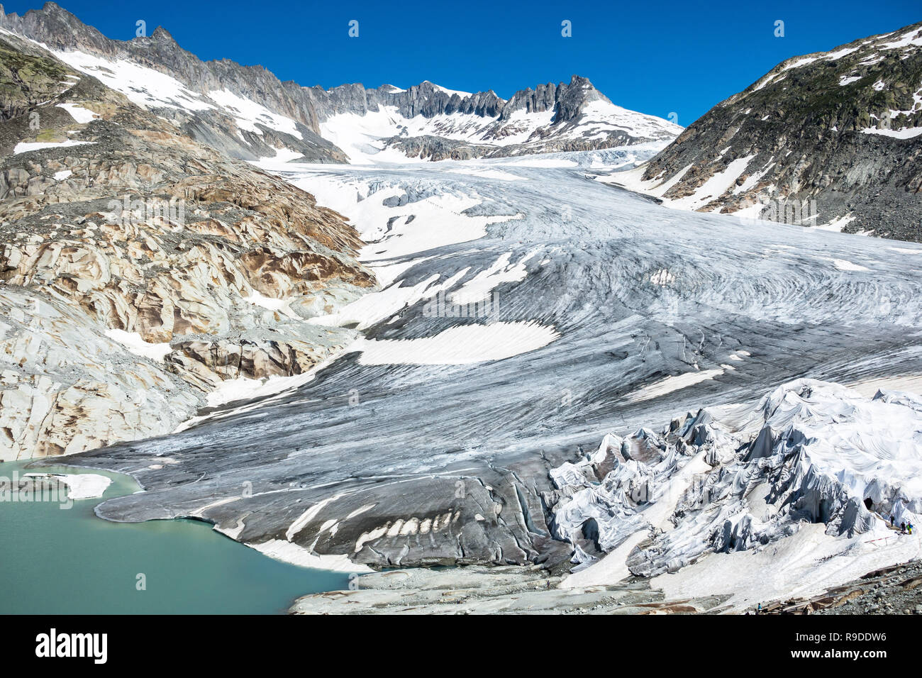 Rhonegletscher schmilzt durch die globale Erwärmung und den Klimawandel, Wallis, Schweiz Stockfoto