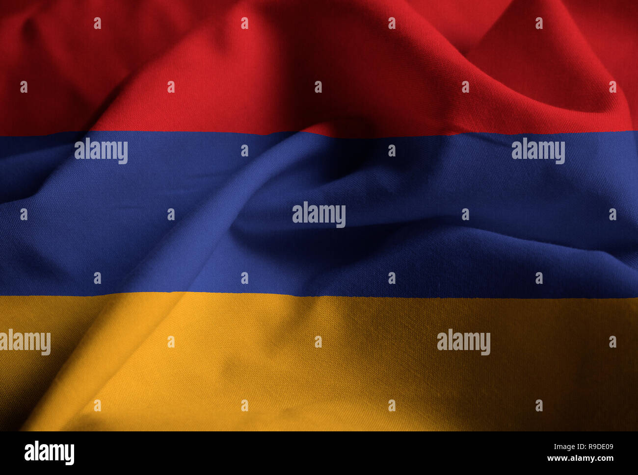 Nahaufnahme von gekräuselten Armenien Flagge Armenien Flagge weht im Wind Stockfoto