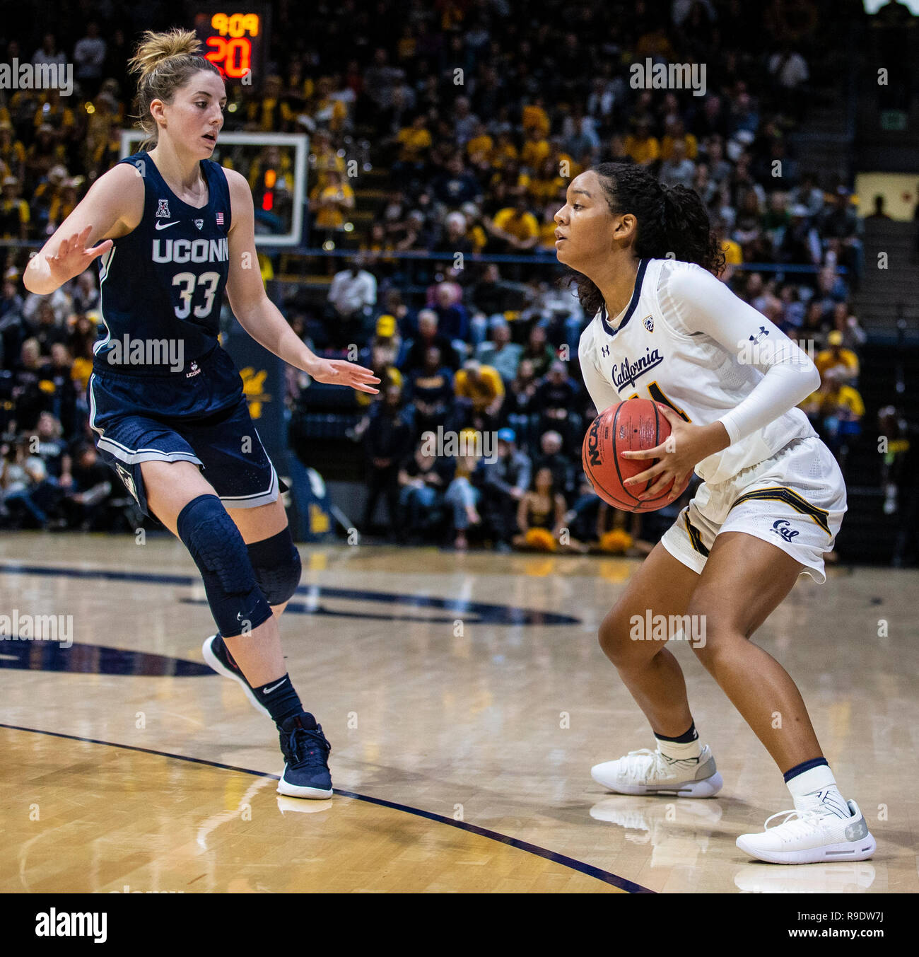 Hass Pavillon Berkeley Calif, USA. 22 Dez, 2018. Usa Kalifornien guard Brooke Ashley Smith (14) sieht die Kugel während Basketball Spiel der NCAA Frauen zwischen Connecticut Schlittenhunde und den Kalifornien goldenen Bären 66-76 an Hass Pavillon Berkeley Calif Thurman James/CSM/Alamy Leben Nachrichten verloren gehen Stockfoto