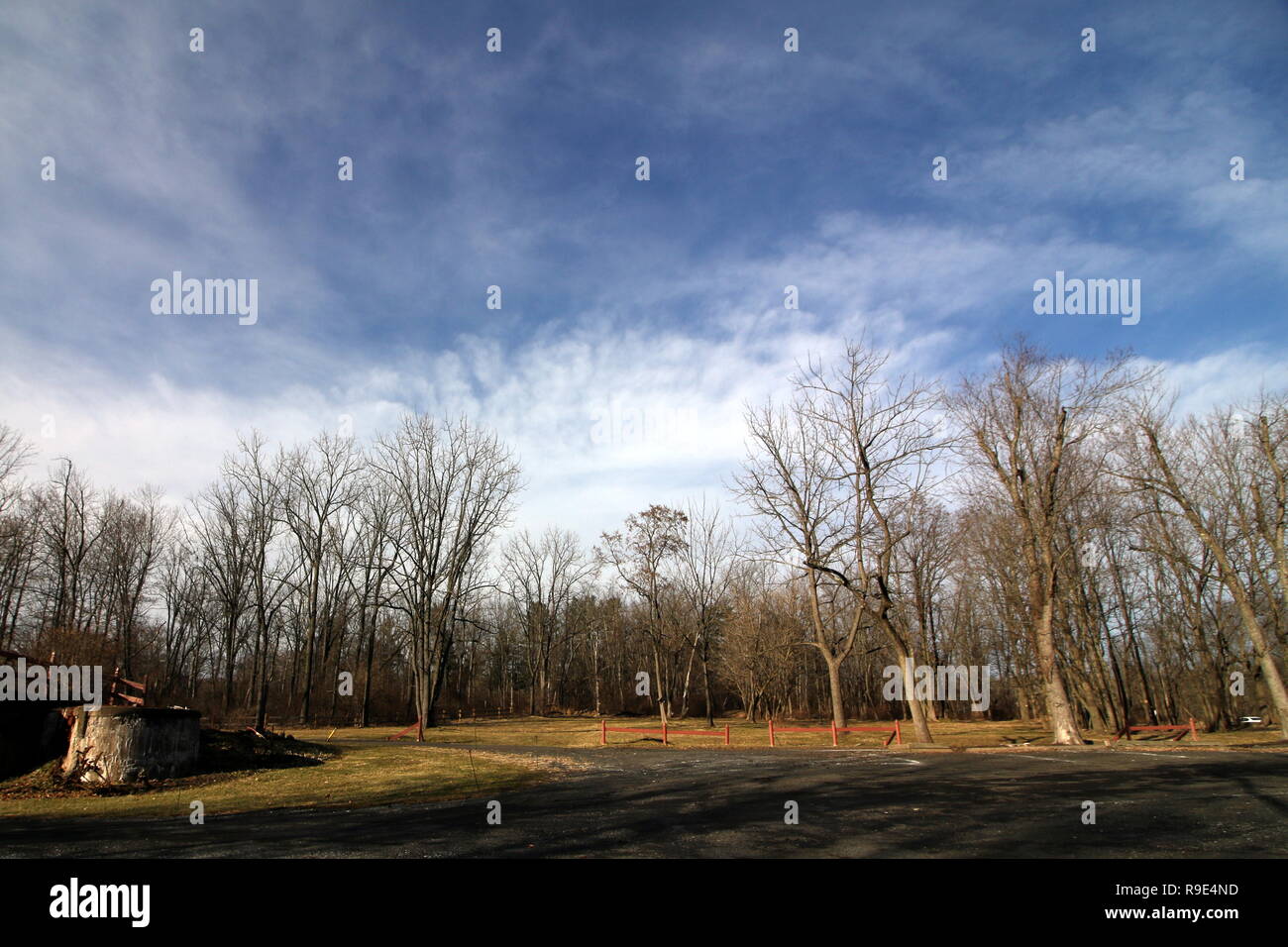 Die winterliche Szene mit blauem Himmel. Stockfoto